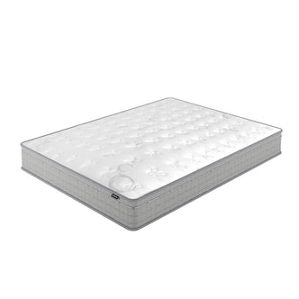 Thetis Queen 25cm Pocket Spring Latex Mattress in Med Firm, featuring a quilted white top with tufted pattern and light grey sides, showcases medium thickness designed for enhanced sleep posture and joint pain relief.