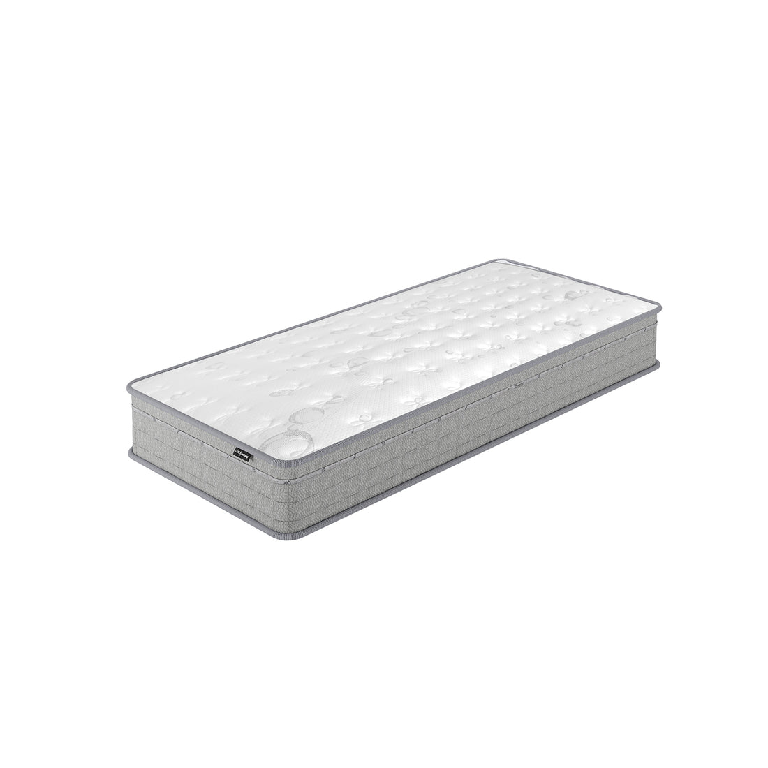 Thetis Single 25cm Pocket Spring Latex Mattress in Med Firm, features a white quilted-top with light gray sides, displayed on a plain white background, highlighting its medium-firm comfort and pocket spring support.