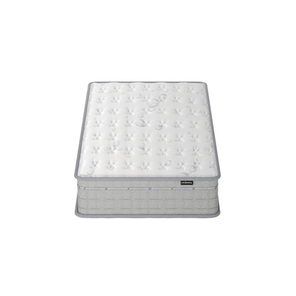 Thetis Single 25cm Pocket Spring Latex Mattress in Med Firm features a quilted white top and gray sides, highlighting its pocket spring system designed for optimal support and comfort.