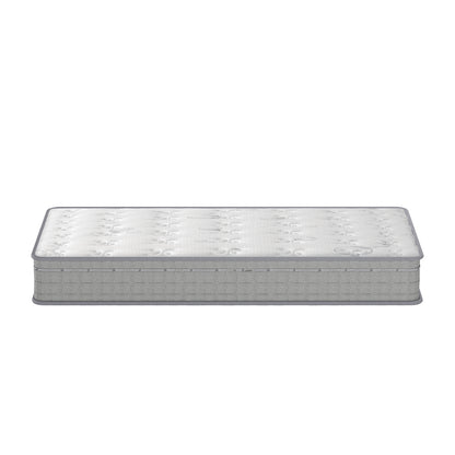 Thetis Single 25cm Pocket Spring Latex Mattress in Med Firm displayed on a plain white background, showcasing its quilted top design, known for medium firmness and supportive 5-zone pocket springs.