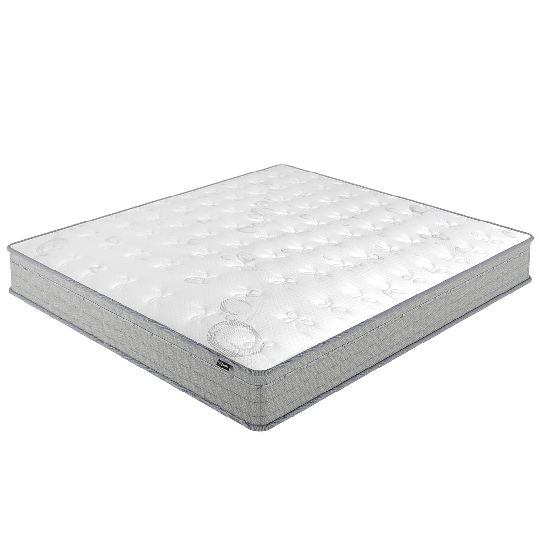 Thetis Super King 25cm Pocket Spring Latex Mattress features a quilted white top with circular patterns and light gray side panels, epitomizing comfort and support with its medium-firm, 25cm thick design.