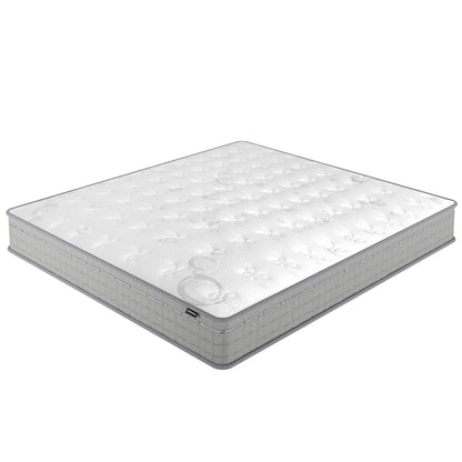 Thetis Super King 25cm Pocket Spring Latex Mattress features a quilted white top with circular patterns and light gray side panels, epitomizing comfort and support with its medium-firm, 25cm thick design.