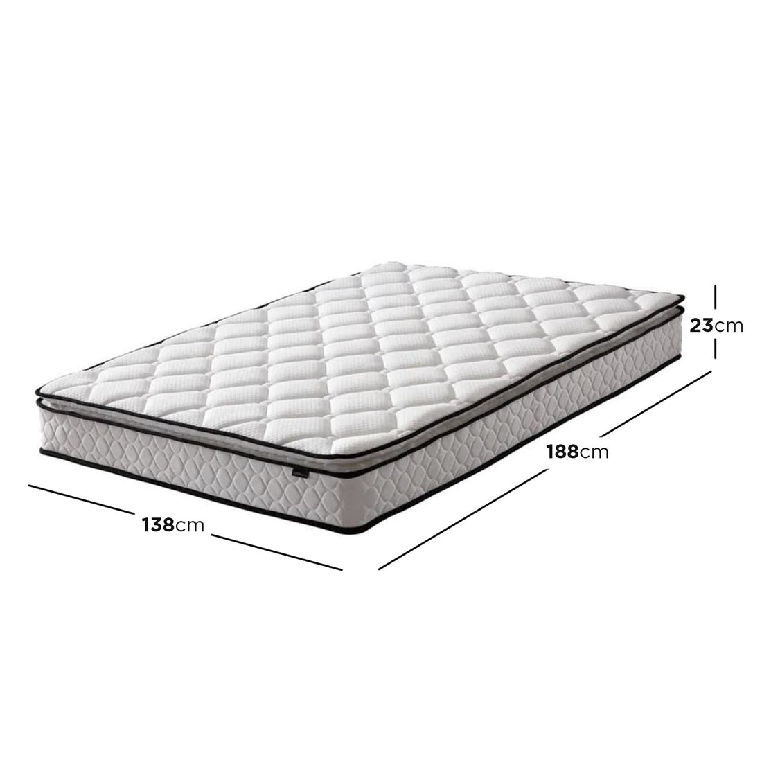 Luxo Venus Double Firm Pocket Spring Pillow Top Mattress featuring black trim, showcasing its firm foam pillow top and reinforced edge, designed for durable support and pressure relief, fitting a standard double bed.