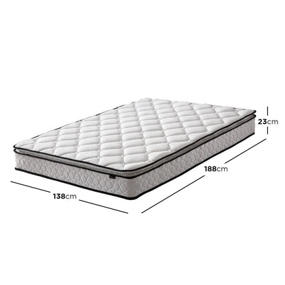 Luxo Venus Double Firm Pocket Spring Pillow Top Mattress featuring black trim, showcasing its firm foam pillow top and reinforced edge, designed for durable support and pressure relief, fitting a standard double bed.
