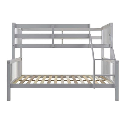 Nero Natural Pine Triple Bunk Bed – Grey, showcasing a sturdy white ladder and robust white frame, designed for a single top bunk and spacious double bottom bunk configuration.