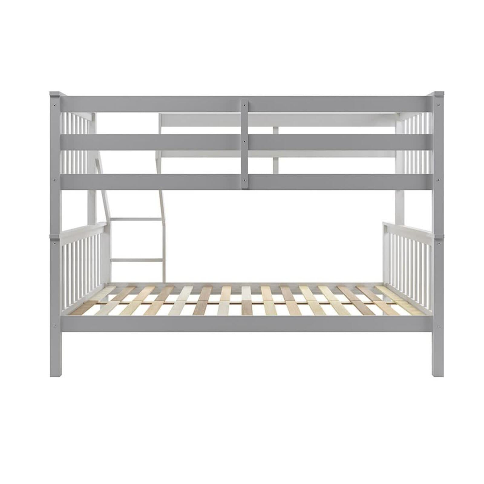 Nero Natural Pine Triple Bunk Bed – Grey, featuring a sturdy wooden frame with integrated ladder and safety guardrails, showcasing its solid pine construction and versatile design for maximizing bedroom space.