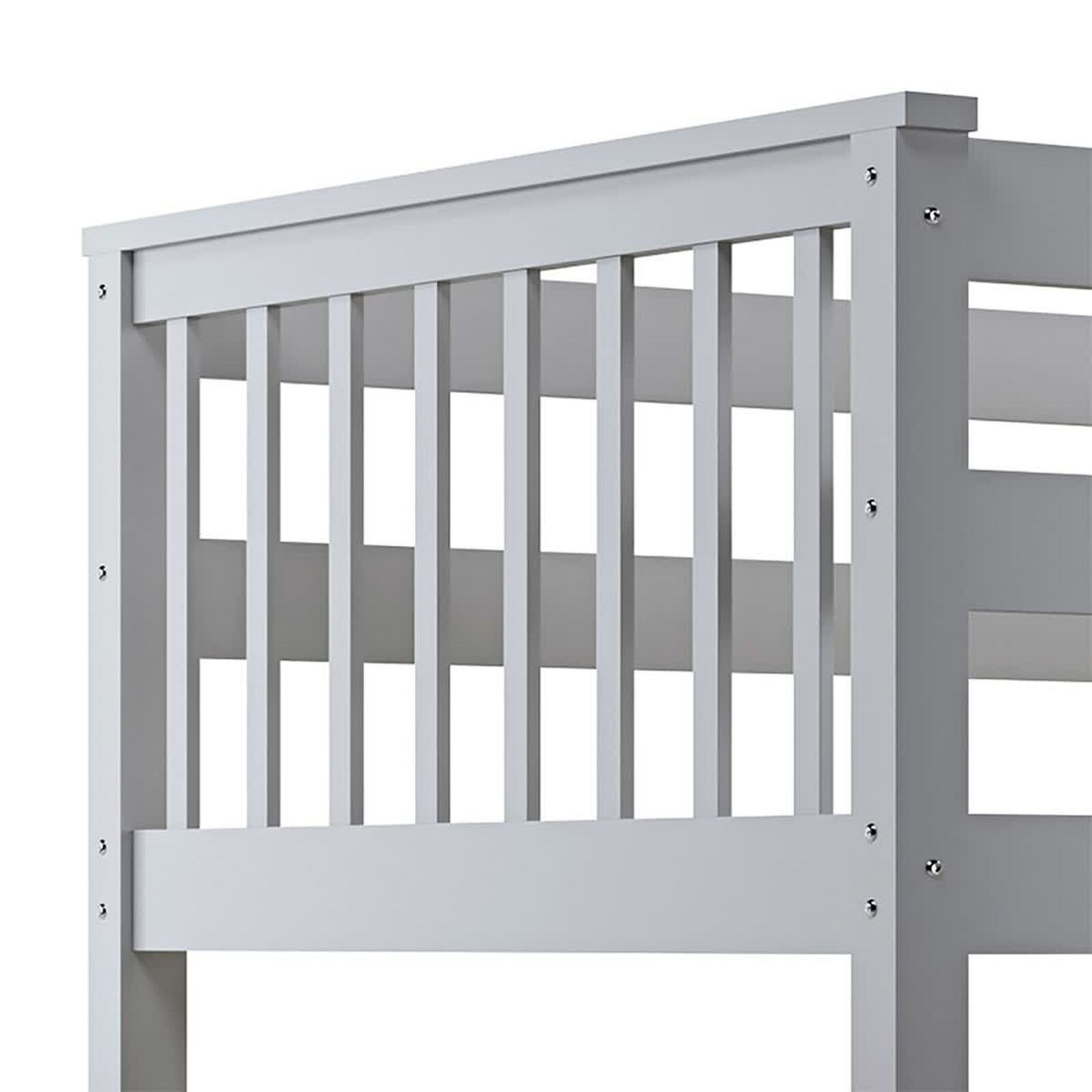 Nero Natural Pine Triple Bunk Bed – Grey, showing a close-up of its sturdy metal rails and solid pine construction, designed with a single top bunk and spacious double bottom bunk.