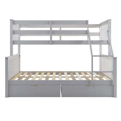 Nero Natural Pine Triple Bunk Bed with Storage Drawers Grey, featuring a sturdy ladder, vertically slatted headboard, and spacious under-bed drawers, perfect for maximizing space in shared kids' rooms.