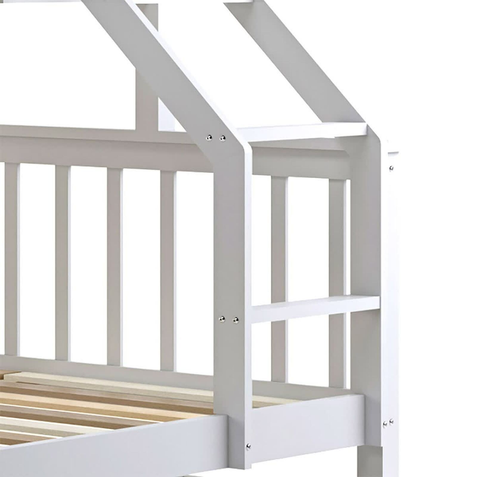 Nero Natural Pine Triple Bunk Bed – White features a sleek, sturdy design with a top single and bottom double bed configuration, built-in ladder, and guardrails for safety, ideal for space-saving solutions.