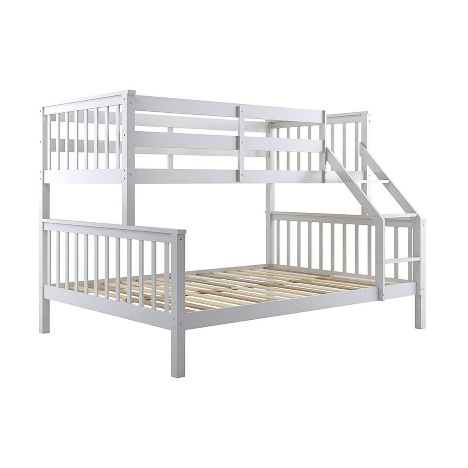 Nero Natural Pine Triple Bunk Bed – White features a sleek white frame with a built-in ladder, supporting a single top and double bottom bunk, ideal for modern interiors.