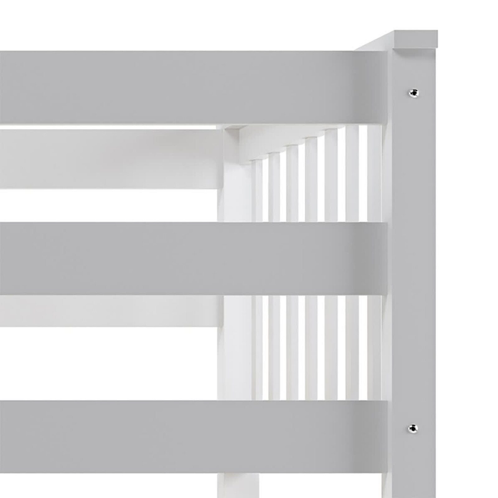 Nero Natural Pine Triple Bunk Bed – White, showcasing a sleek, multifunctional design with a single top bunk and double bottom bunk, complemented by sturdy guardrails and a built-in ladder for safety.