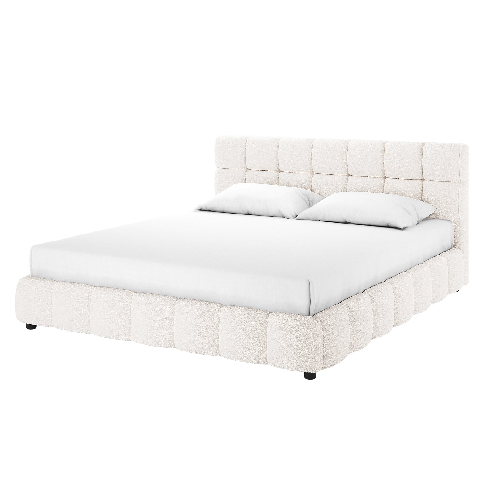 Nikias King Boucle Fabric Bed Frame in Cream White