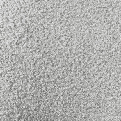 Nikias Queen Bouclé Fabric Bed Frame in Light Grey features a close-up of looped fibers, showcasing the soft, textured bouclé upholstery. The tightly zoomed-in textile emphasizes its plush, inviting texture.
