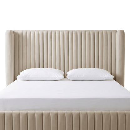 Nina King Velvet Gas Lift Storage Bed Frame in Warm Grey