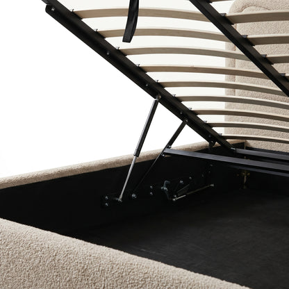 Noemi King Boucle Gas Lift Storage Bed Frame in Beige