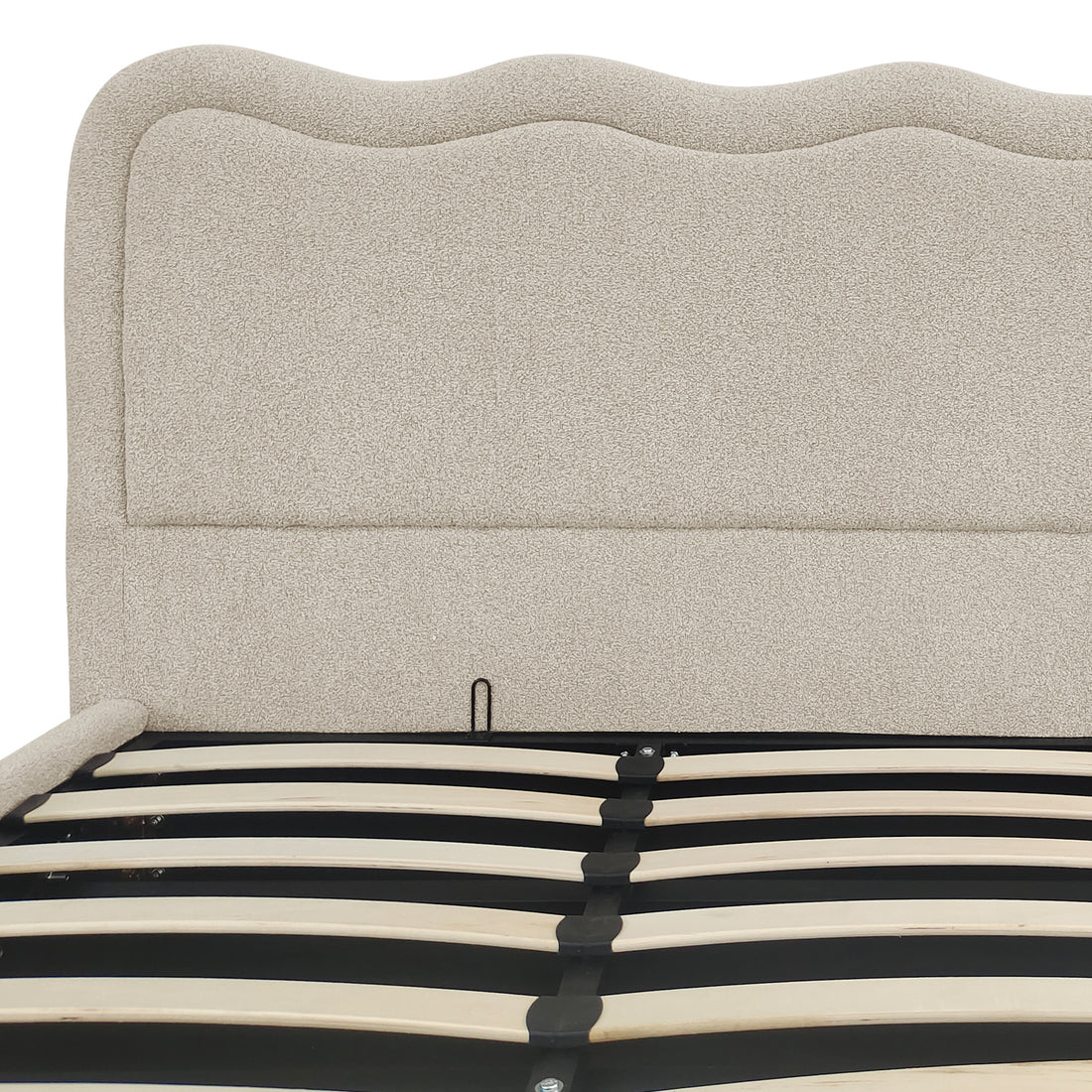 Noemi King Boucle Gas Lift Storage Bed Frame in Beige
