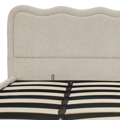 Noemi King Boucle Gas Lift Storage Bed Frame in Beige