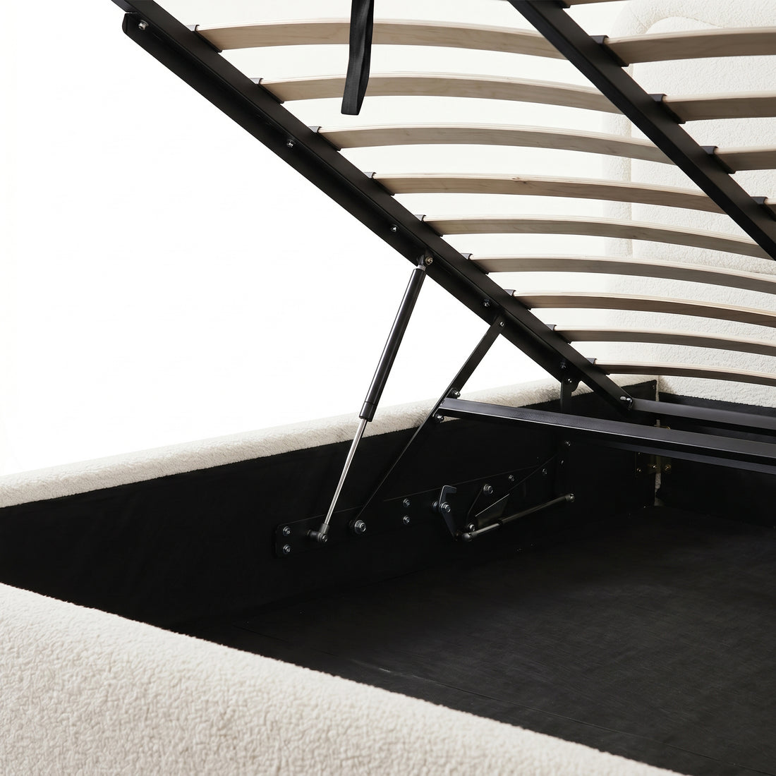 Noemi King Boucle Gas Lift Storage Bed Frame in Cream White