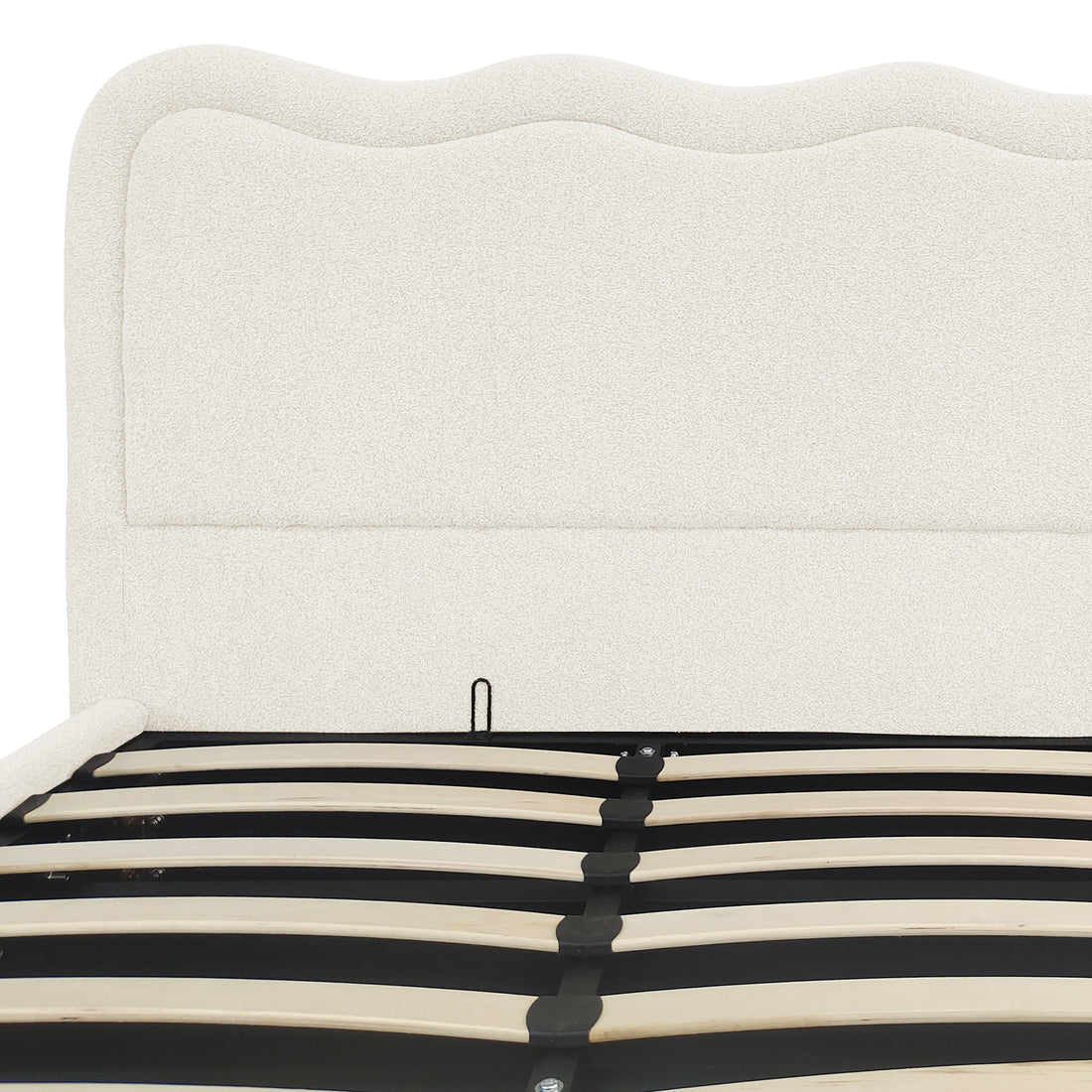Noemi King Boucle Gas Lift Storage Bed Frame in Cream White