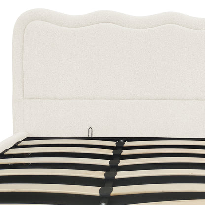 Noemi King Boucle Gas Lift Storage Bed Frame in Cream White