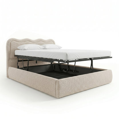 Noemi Queen Boucle Gas Lift Storage Bed in Beige