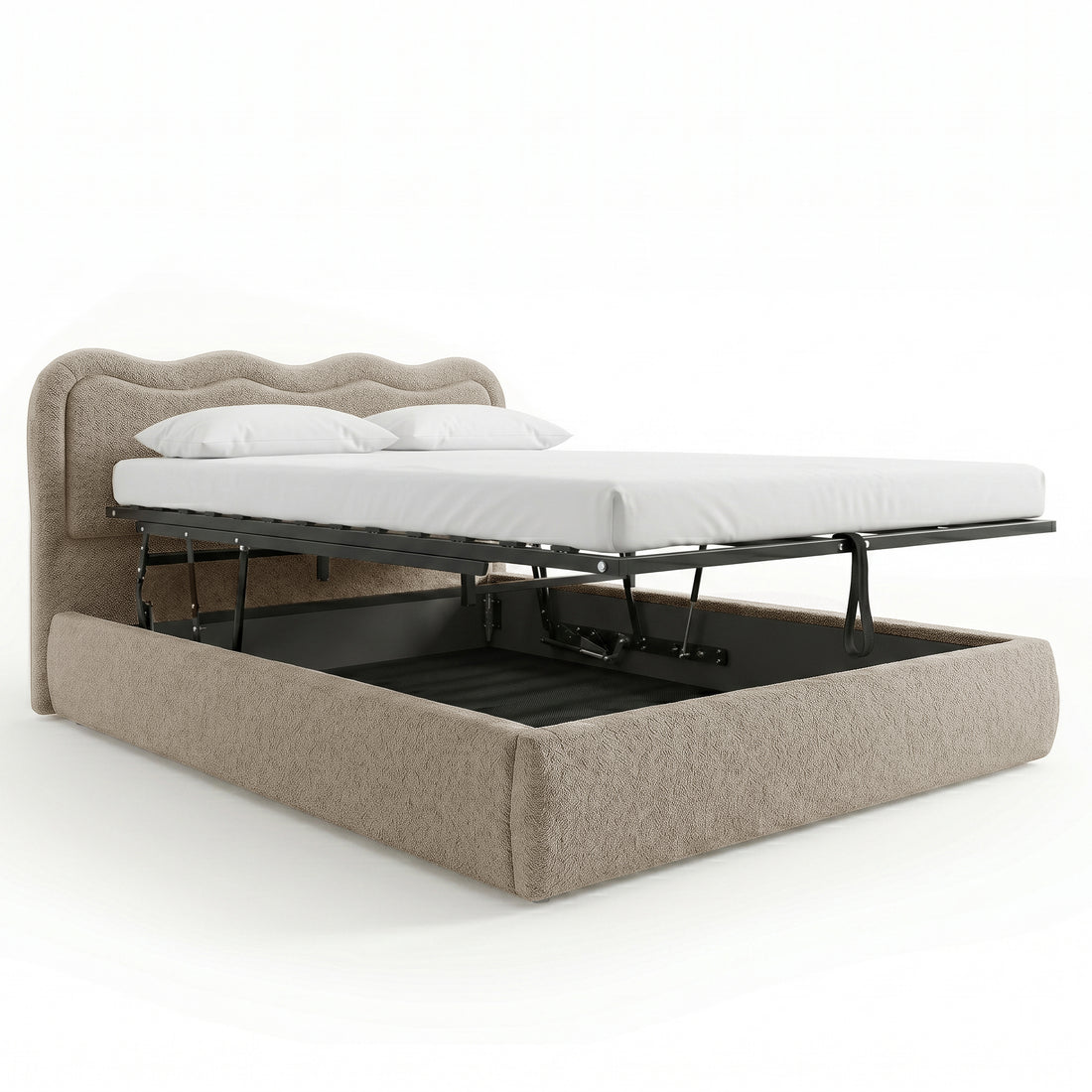 Noemi Queen Boucle Gas Lift Storage Bed in Beige
