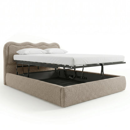 Noemi Queen Boucle Gas Lift Storage Bed in Beige