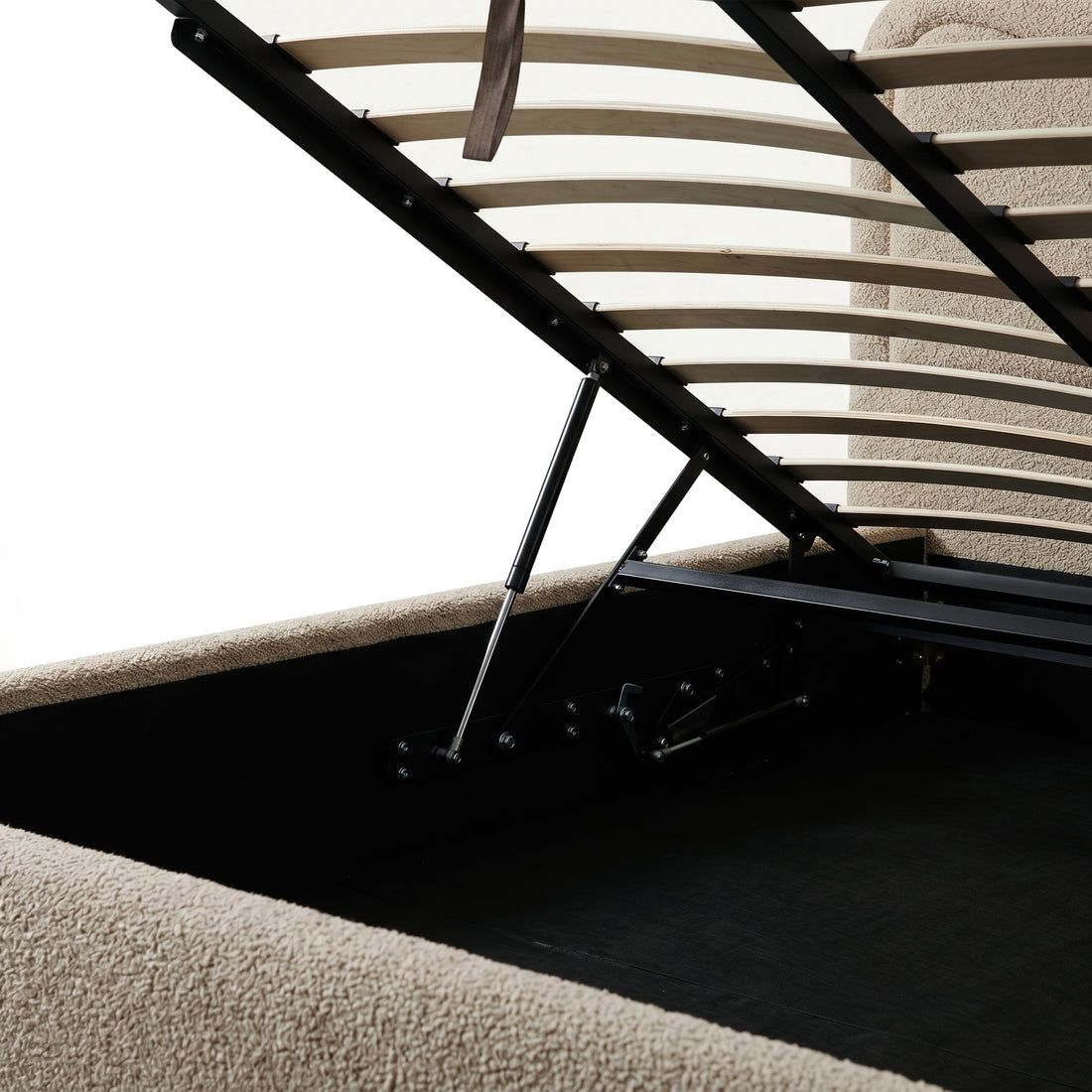 Noemi Queen Boucle Gas Lift Storage Bed in Beige