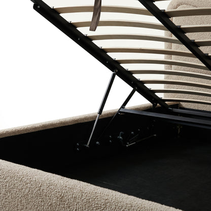 Noemi Queen Boucle Gas Lift Storage Bed in Beige