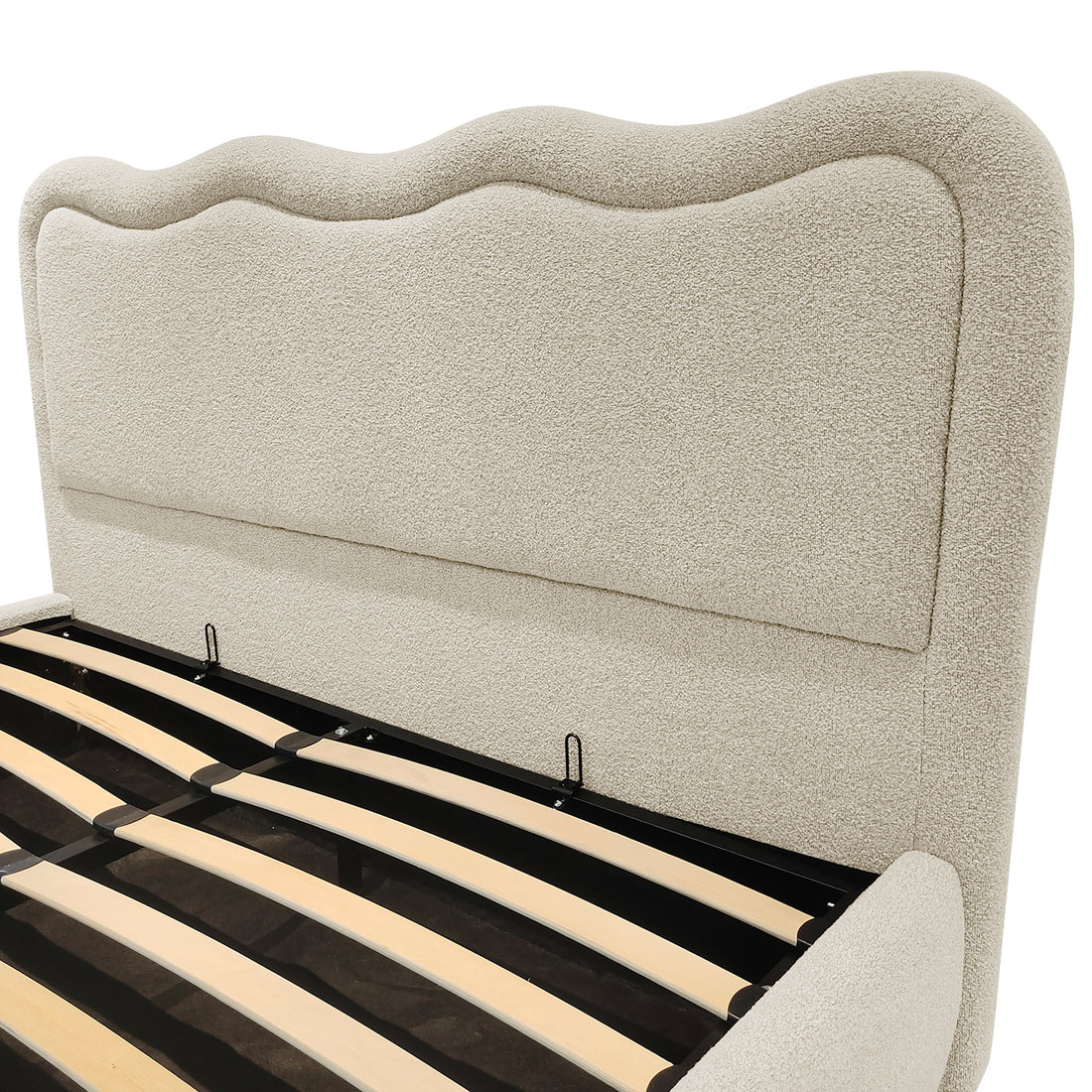 Noemi Queen Boucle Gas Lift Storage Bed in Beige