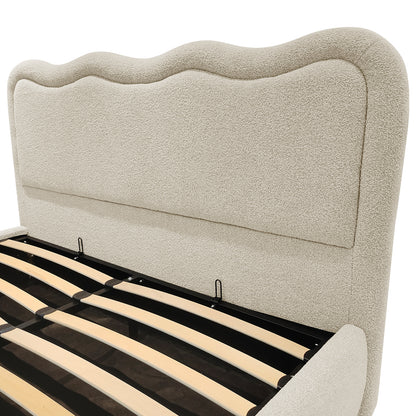 Noemi Queen Boucle Gas Lift Storage Bed in Beige