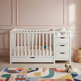 Nooki Solid Timber Cot with Storage in White