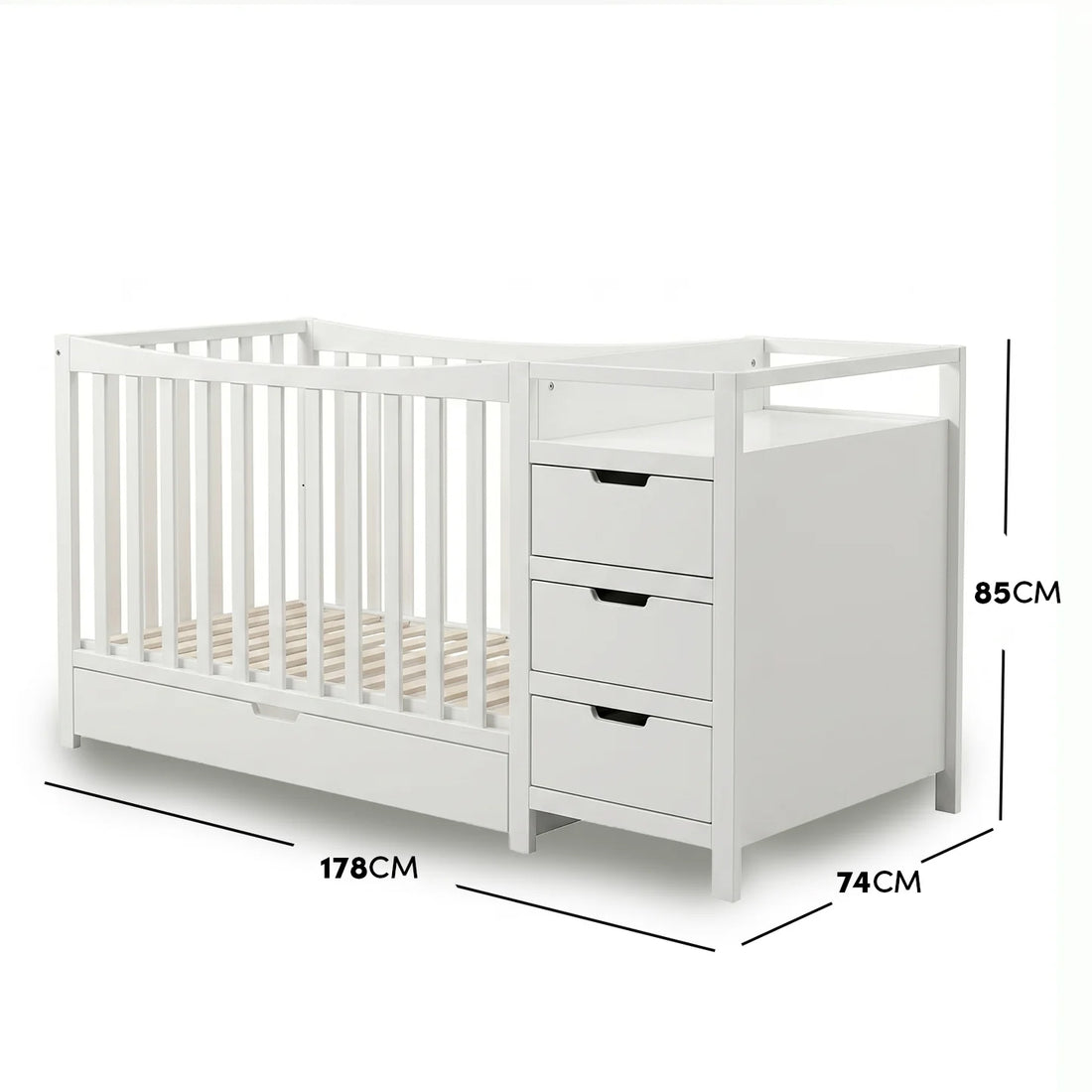 Nooki Solid Timber Cot with Storage in White