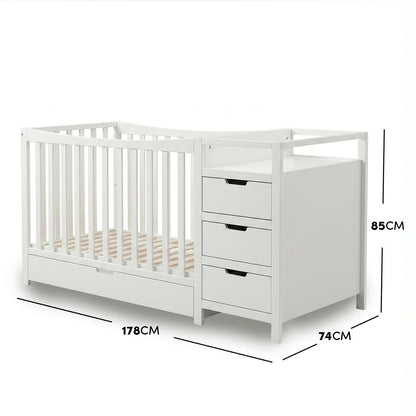 Nooki Solid Timber Cot with Storage in White