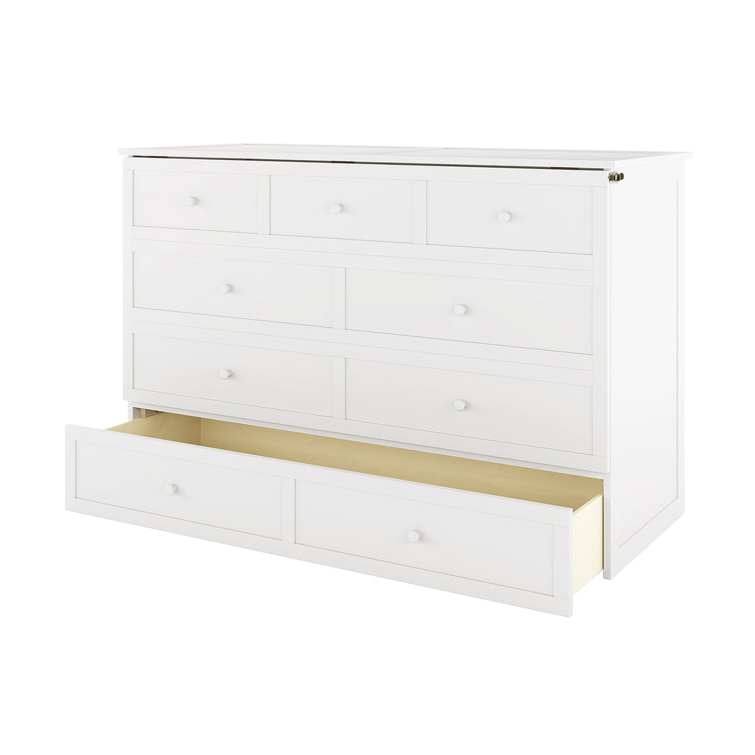The image depicts a white wooden dresser, unrelated to the Flecter 3-Fold Queen Mattress and Penn Smart Queen Murphy Bed, which optimize space with foldability and functionality for versatile living spaces.