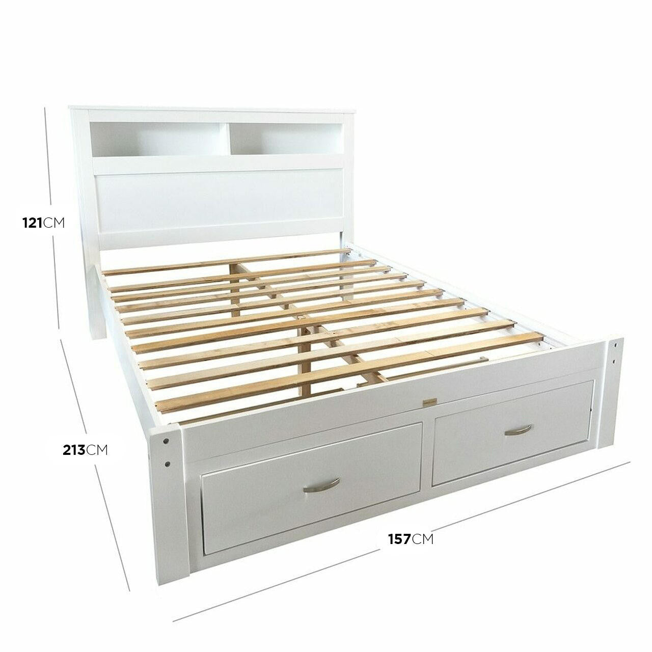 Porcia Double Bed with Storage Shelves & Drawers - White