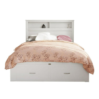 Porcia Double Bed with Storage Shelves & Drawers - White