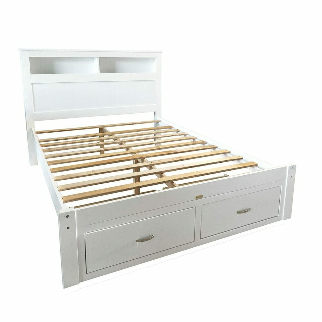 Porcia Double Bed with Storage Shelves & Drawers - White