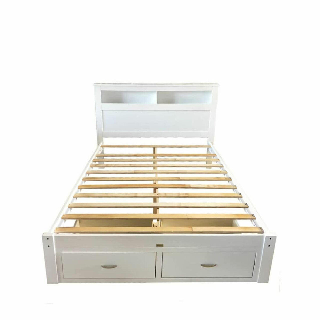 Porcia Double Bed with Storage Shelves & Drawers - White