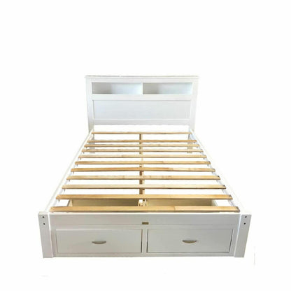Porcia Double Bed with Storage Shelves & Drawers - White