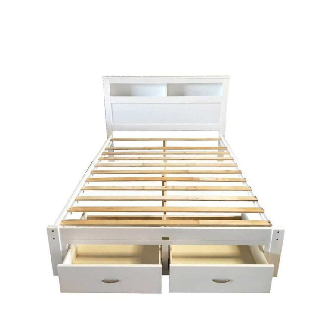 Porcia Double Bed with Storage Shelves & Drawers - White