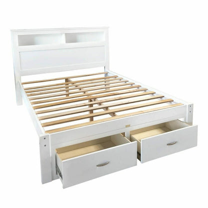 Porcia Double Bed with Storage Shelves & Drawers - White