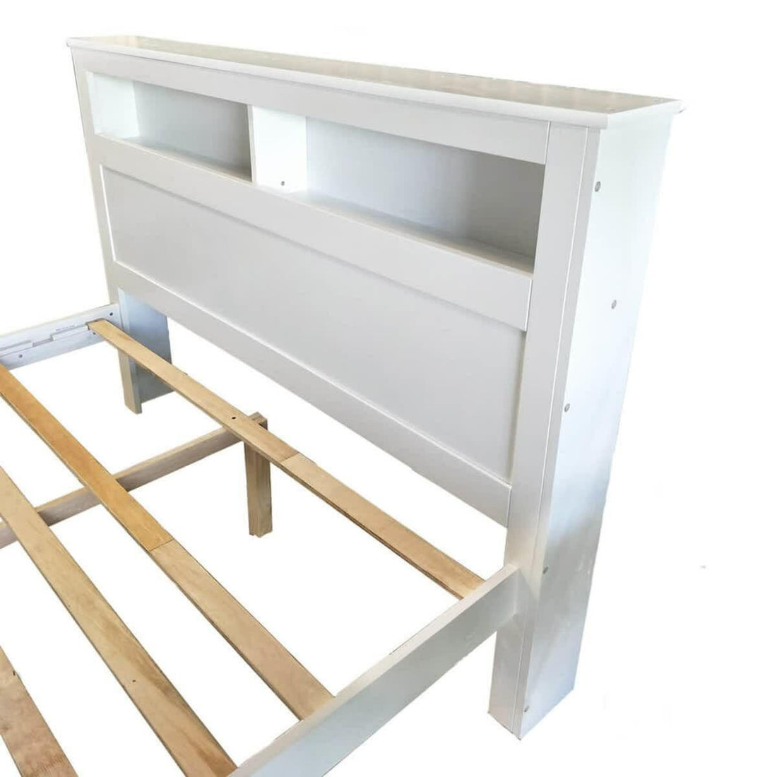 Porcia Double Bed with Storage Shelves & Drawers - White