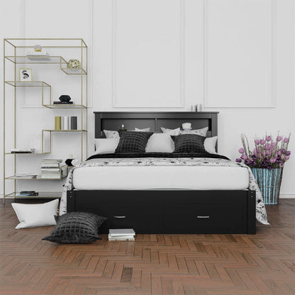 Porcia Queen Bed with Storage Shelves & Drawers - Black-Lifestyle