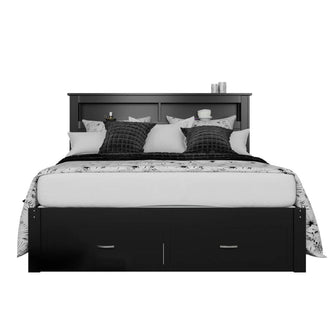 Porcia Queen Bed with Storage Shelves & Drawers - Black