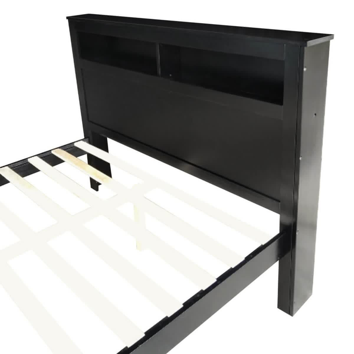 Porcia Queen Bed with Storage Shelves & Drawers - Black