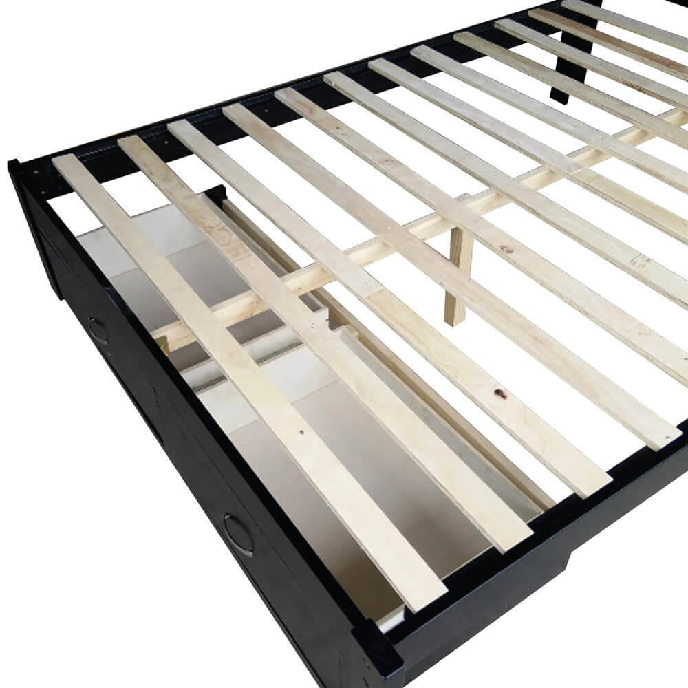 Porcia Queen Bed with Storage Shelves & Drawers - Black