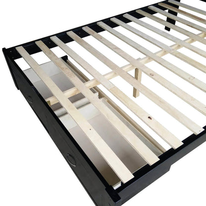 Porcia Queen Bed with Storage Shelves & Drawers - Black