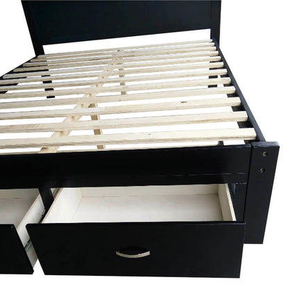 Porcia Queen Bed with Storage Shelves & Drawers - Black