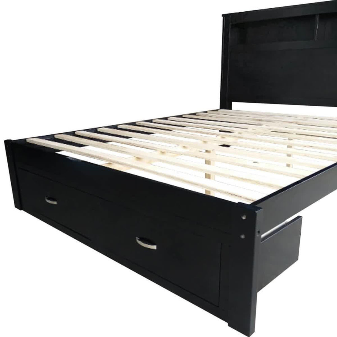 Porcia Queen Bed with Storage Shelves & Drawers - Black